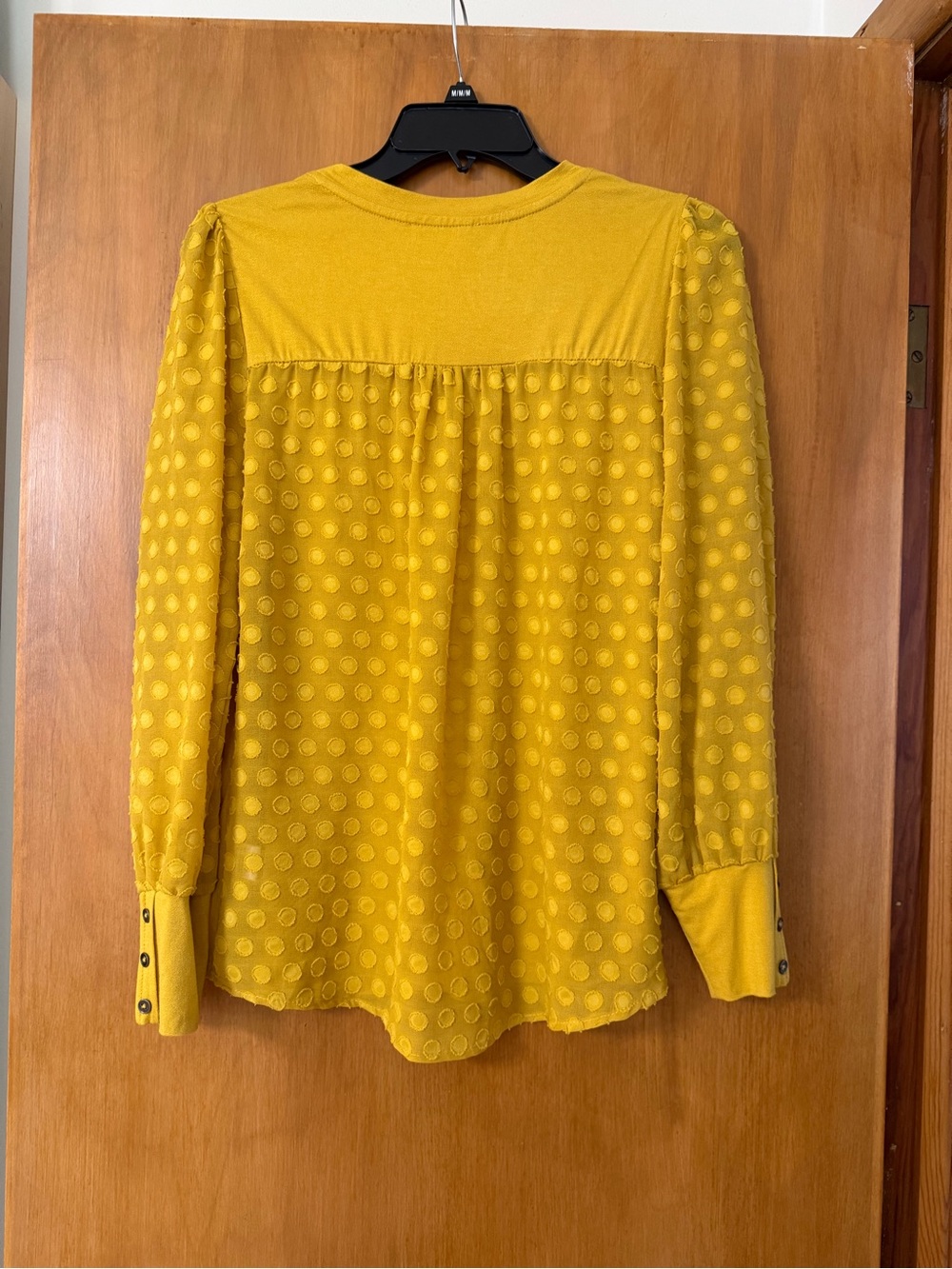 Skies Are Blue Mustard Dot-Sleeve Puff Long-Sleeve Top - Picture 2 of 8
